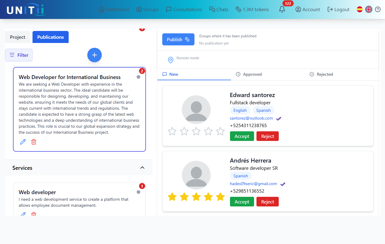 image of a unitii webapp