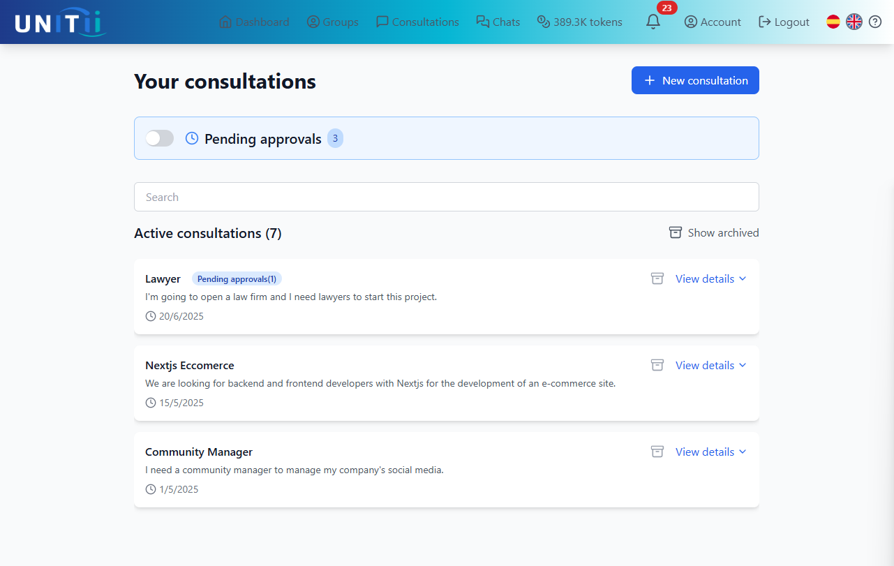image of a unitii webapp